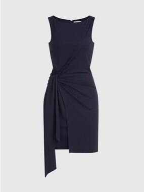NWT HALSTON Sleeveless Navy Knot-Detail Sheath Dress